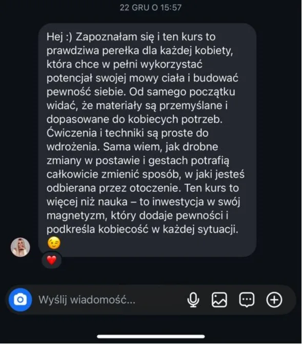 Wiadomość od Kate Jaskolskiej o kursie